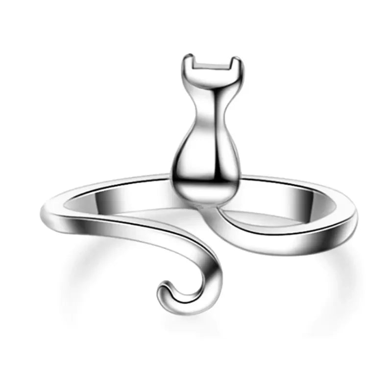 Elegant Sterling Silver Cat Ring - Luxury Engagement Jewelry Elegant Sterling Silver Cat Ring - Luxury Engagement Jewelry" Marven   