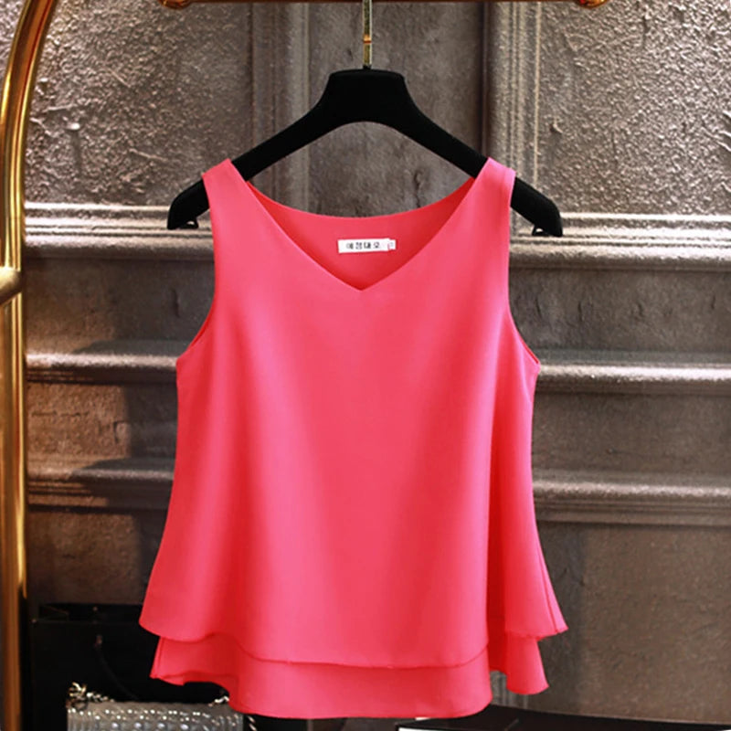 Sleeveless Chiffon Blouse Sleeveless Chiffon Blouse Marven rose Red M 