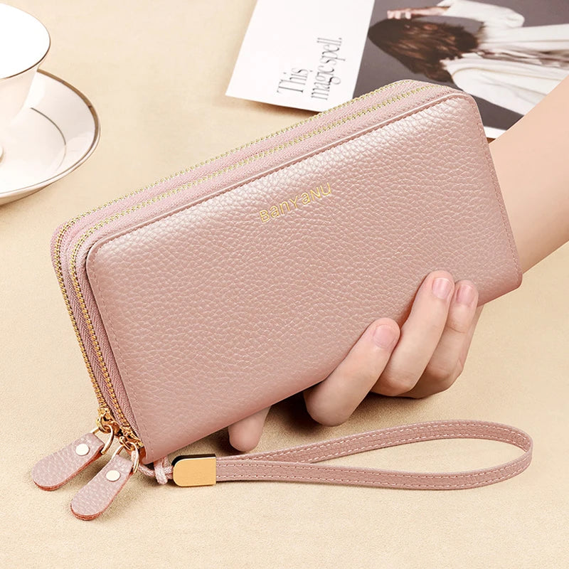 Leather Wallet Clutch Zipper  Marven Style B Light Pink  