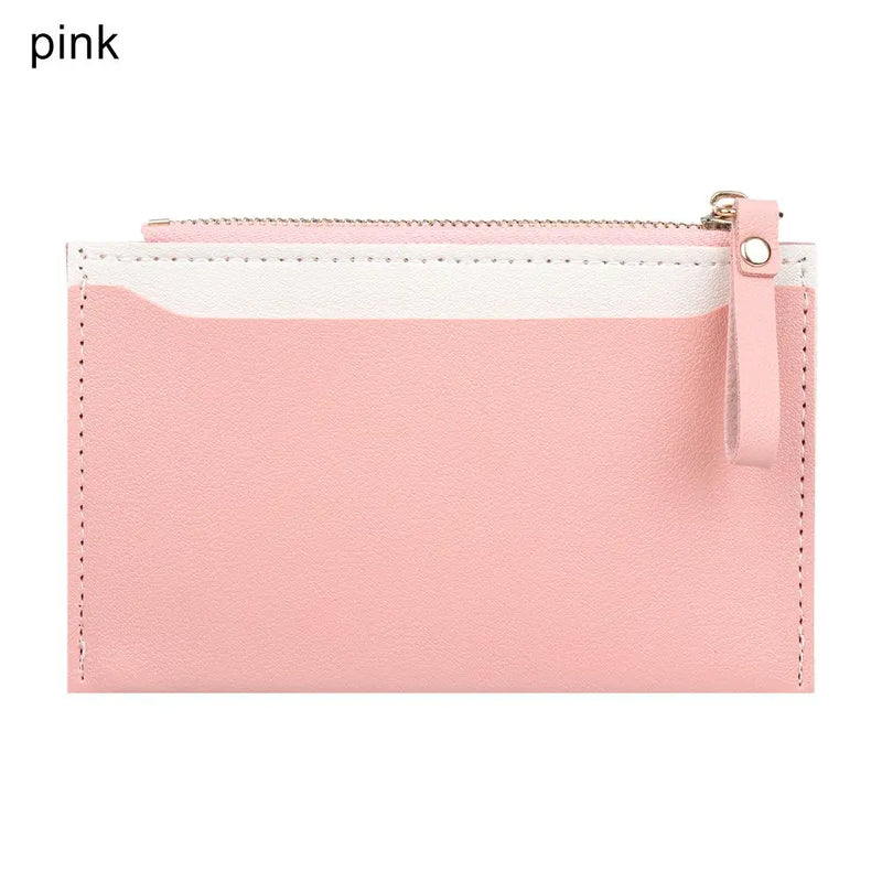 Women Fashion Small Wallet Purse Solid Color PU Leather Mini Coin Purse Wallet Credit Card Holder Bags Zipper Coin Purse  Marven C-pink  