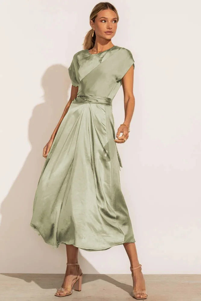 Satin Binding Drape Dress Satin Binding Drape Dress Marven Light Green XL 