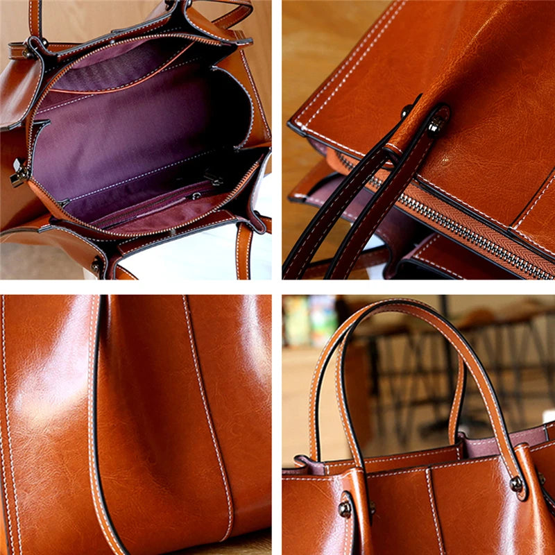 Retro Genuine Leather Tote  Marven   