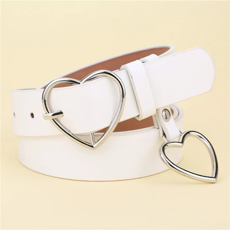 Fashion Leather Belt Metal Heart  Marven White and Silver 100cm CHINA