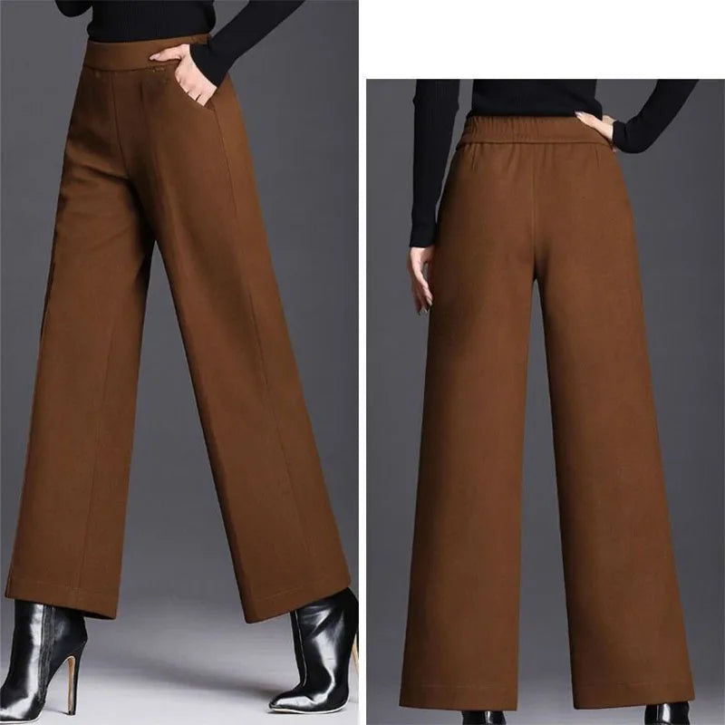 Oversize Woolen Pants - High Waist Elastic Band Casual Trousers Oversize Woolen Pants - High Waist Elastic Band Casual Trousers Marven   