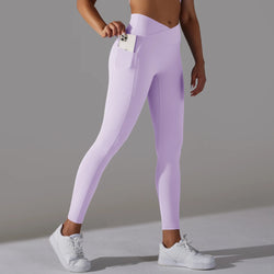 Cross Waist Women Leggings with Pockets Cross Waist Women Leggings with Pockets Marven Light Purple XL 