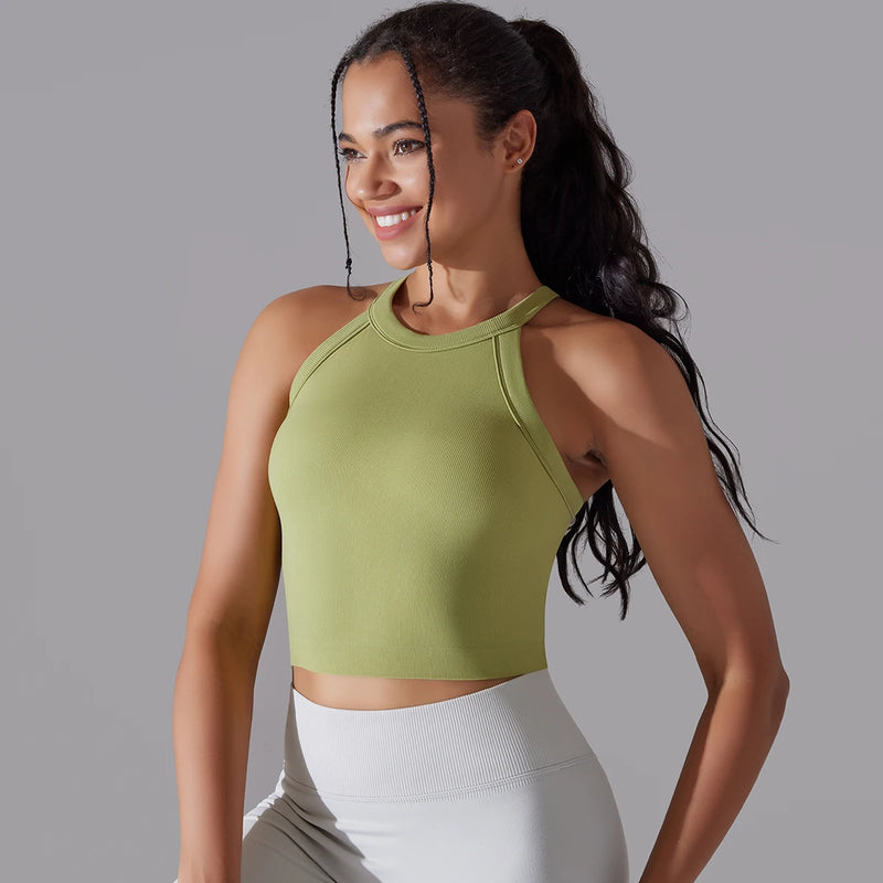 Double Layer Breathable Sports Bra - Seamless Gym Top Breathable Double Layer Sports Bra - Seamless Gym Top Marven Yellowish Green XS 