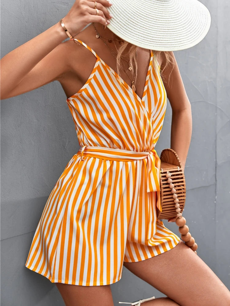 Backless Yellow Striped Jumpshort Backless Yellow Striped Jumpsuit Marven Yellow XL 