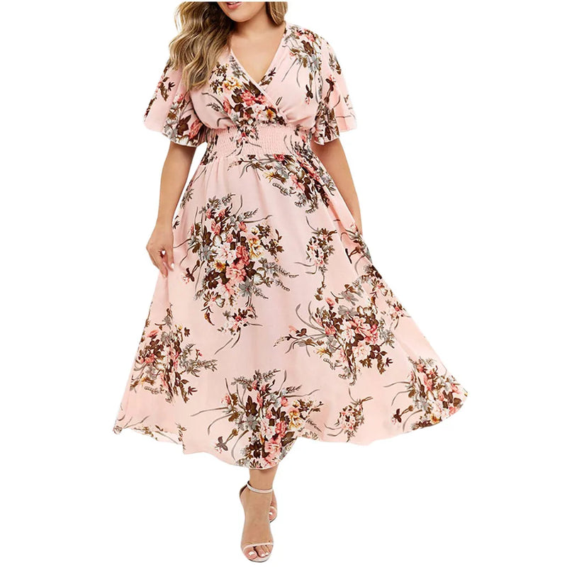 Chiffon Floral Print Dress for Women Chiffon Flower Dress Marven Pink L 