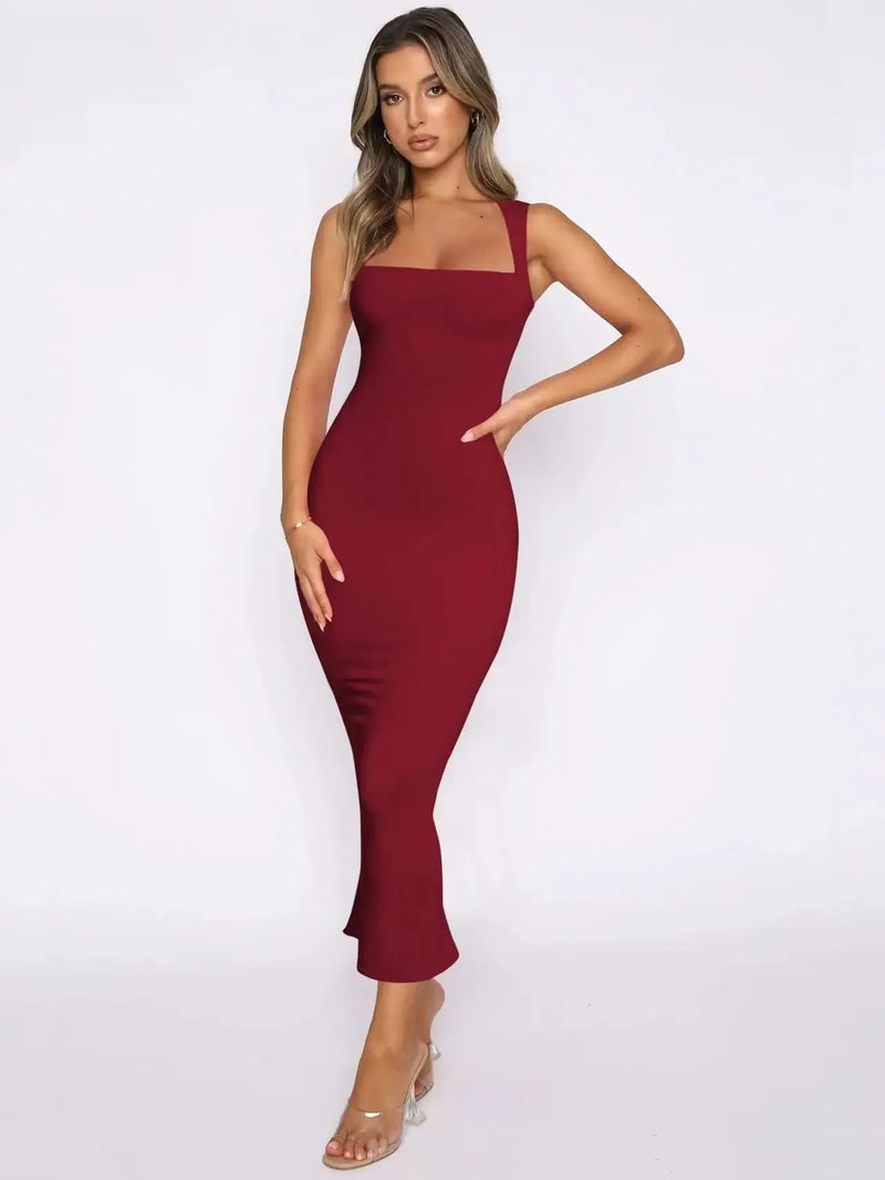 Sleeveless Slit Slim Dress Sleeveless Slit Slim Dress Marven Wine red S 