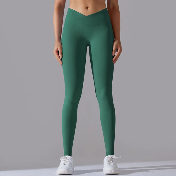 Crossover Waist Women Yoga Leggings Crossover Waist Women Yoga Leggings Marven Dark Green S 