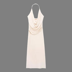 Sleeveless Backless Halter Neck Long Dress Sleeveless Backless Halter Neck Long Dress Marven Beige M 