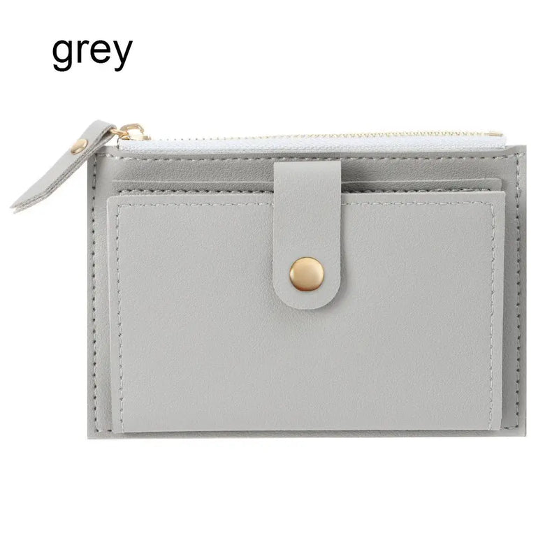 Women Fashion Small Wallet Purse Solid Color PU Leather Mini Coin Purse Wallet Credit Card Holder Bags Zipper Coin Purse  Marven A-grey  