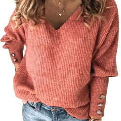 Vibrant Autumn V-Neck Knit Pullover  Marven Brick Red 2XL 
