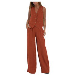 Sleeveless Vest & Wide Leg Pants Set Sleeveless Vest & Wide Leg Pants Set Marven Maroon XXL 