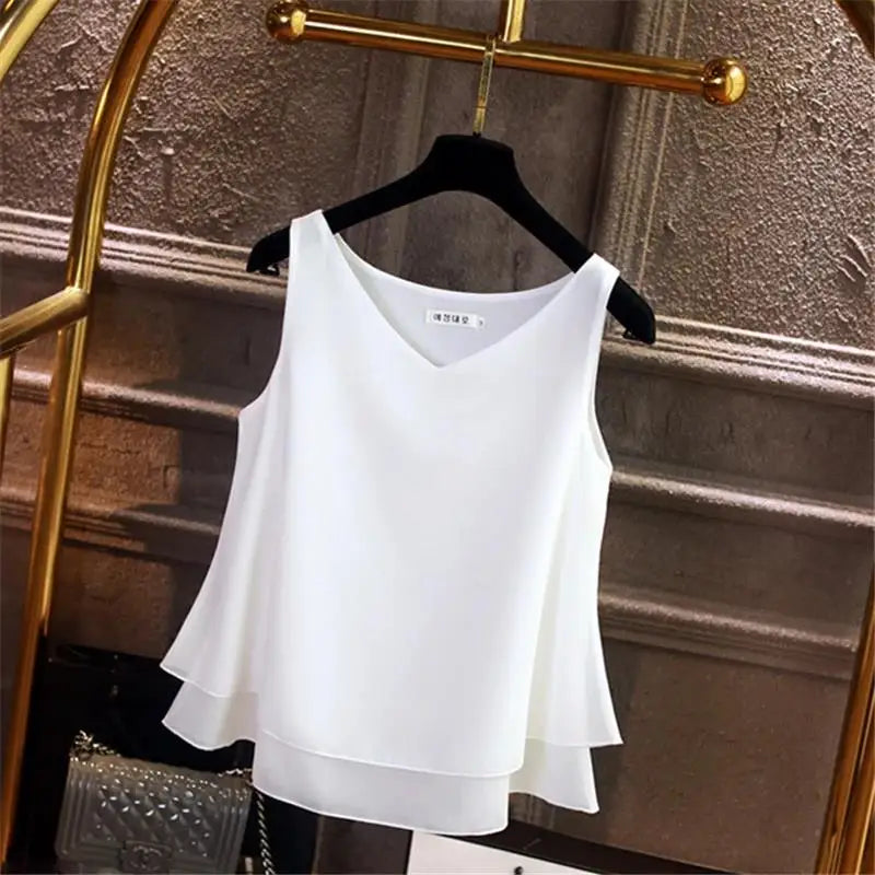 Sleeveless Chiffon Blouse Sleeveless Chiffon Blouse Marven White 3XL 