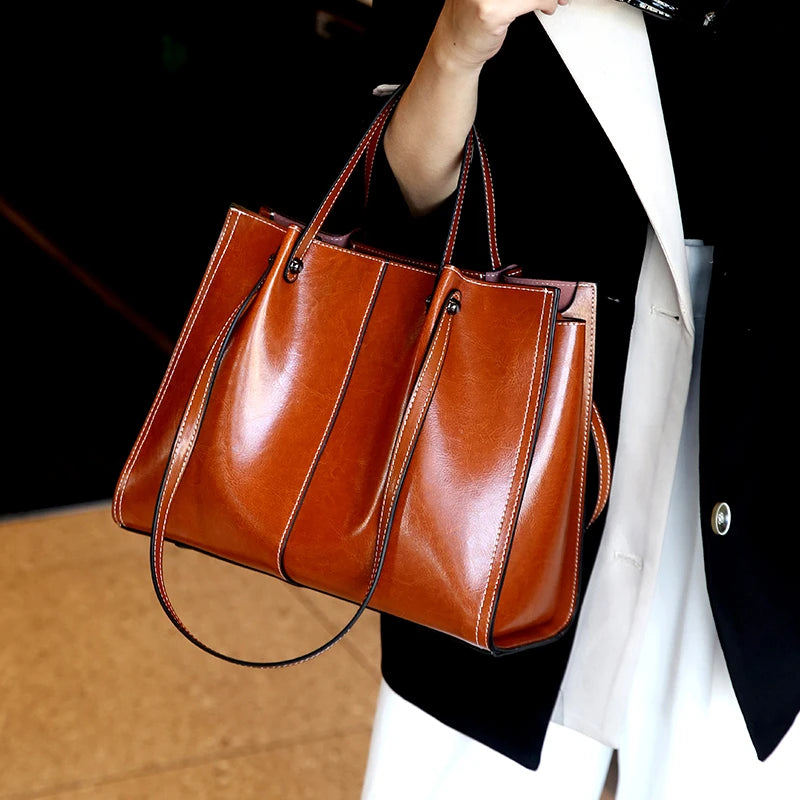 Retro Genuine Leather Tote  Marven   