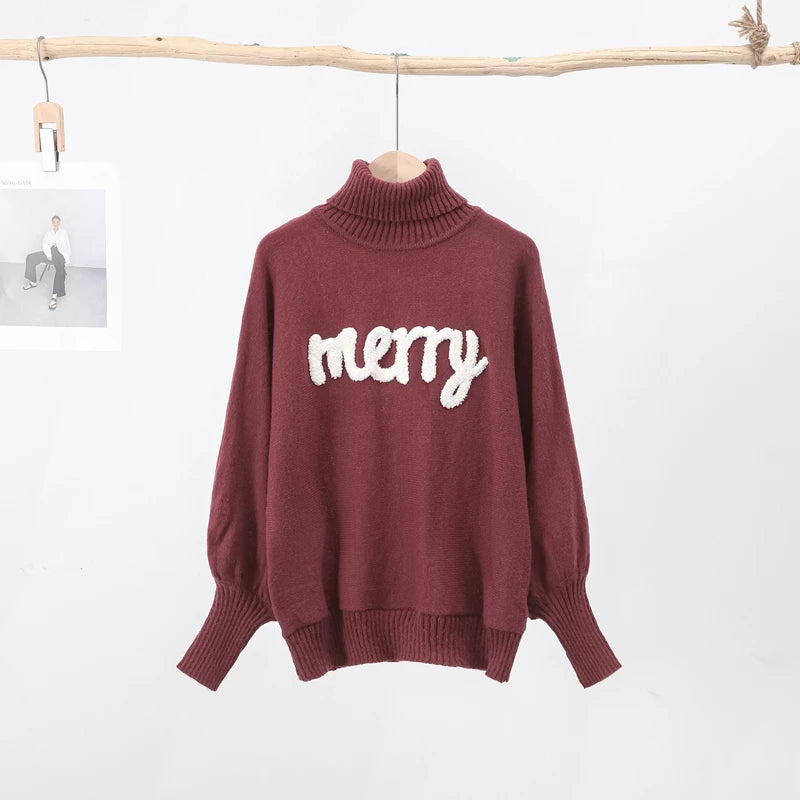 Red Turtleneck Letter Sweater for Women Red Turtleneck Letter Sweater for Women Marven Red wine S 