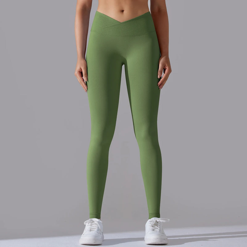 Crossover Waist Women Yoga Leggings Crossover Waist Women Yoga Leggings Marven Army Green XXL 