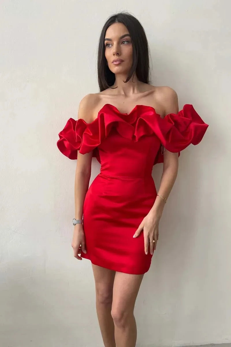 Off The Shoulder Ruffles Dress Off The Shoulder Ruffles Dress Marven Red M 