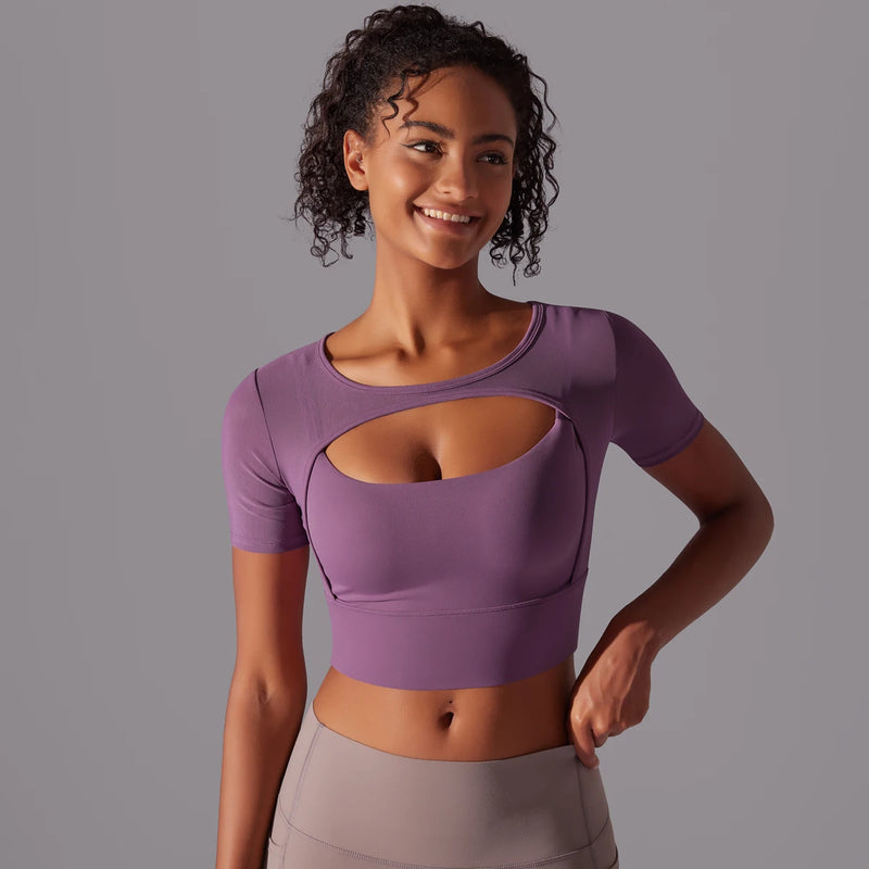 Solid Color Yoga Tank Top - Mesh Double Layer Sports Bra Top Double Layer Sports Bra Marven Purple S 