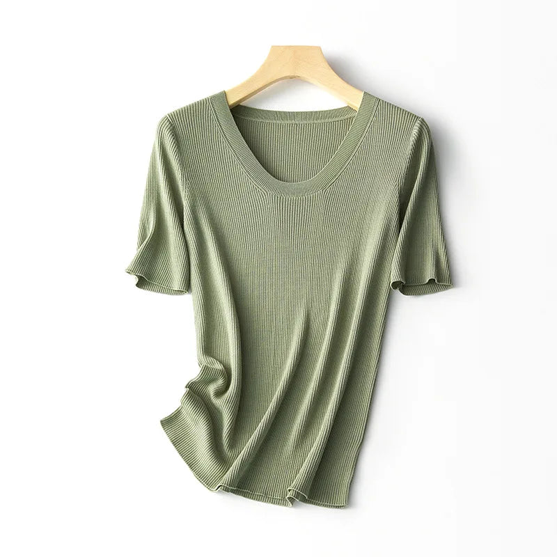 Basic  U Neck T Shirts  Marven army green M 