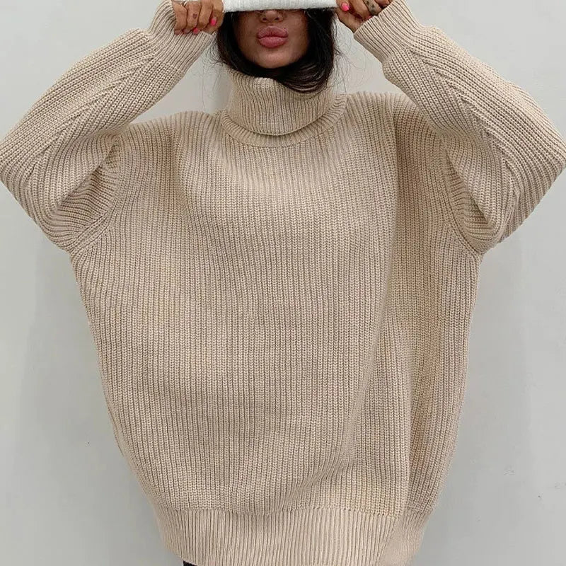 Chic Elegance Oversized Turtleneck Sweater Chic Elegance Oversized Turtleneck Sweater Marven Khaki S 