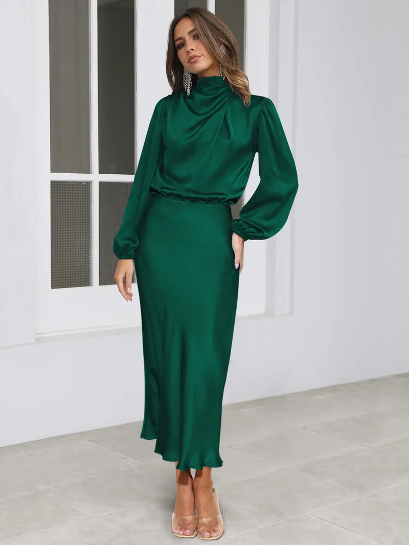 Turtleneck Satin Dress Turtleneck Satin Dress Marven Dark Green L 