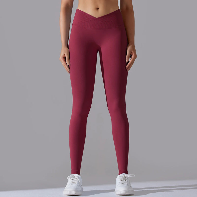 Crossover Waist Women Yoga Leggings Crossover Waist Women Yoga Leggings Marven Wine Red M 