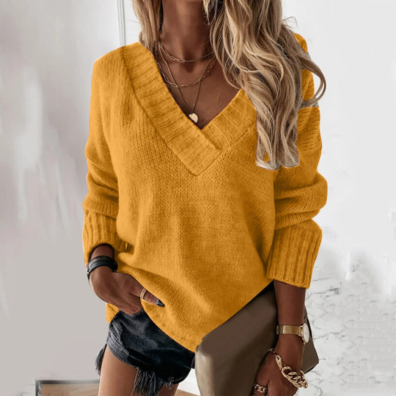 Oversized V-Neck Knitted Sweater Oversized V-Neck Knitted Sweater Marven Yellow S 