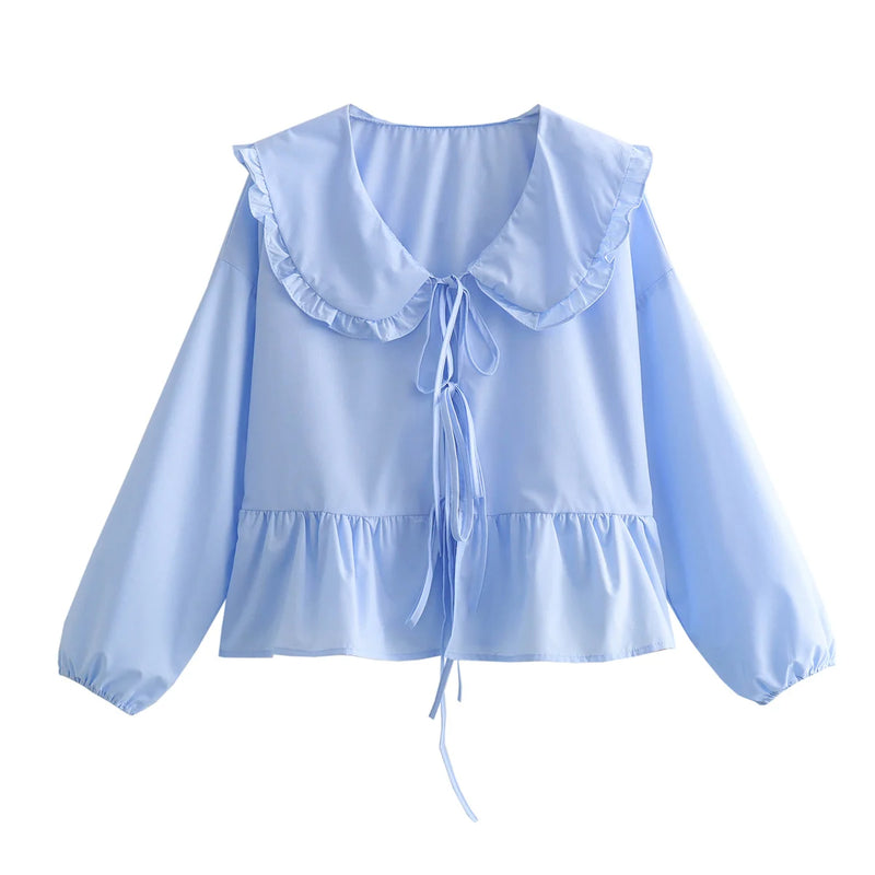 Womens Vintage Ruffle Shirt  Marven blue L CHINA