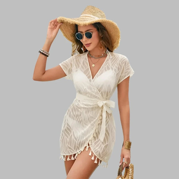 White Beach V-neck Long Cover up  Marven   