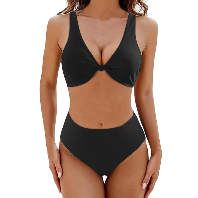 Vintage Deep V Neck Bikini  Marven Black A S CN