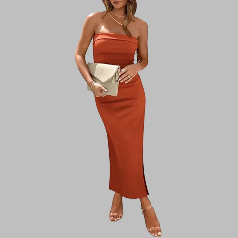 Strapless Maxi Dress  Marven Orange Red M 