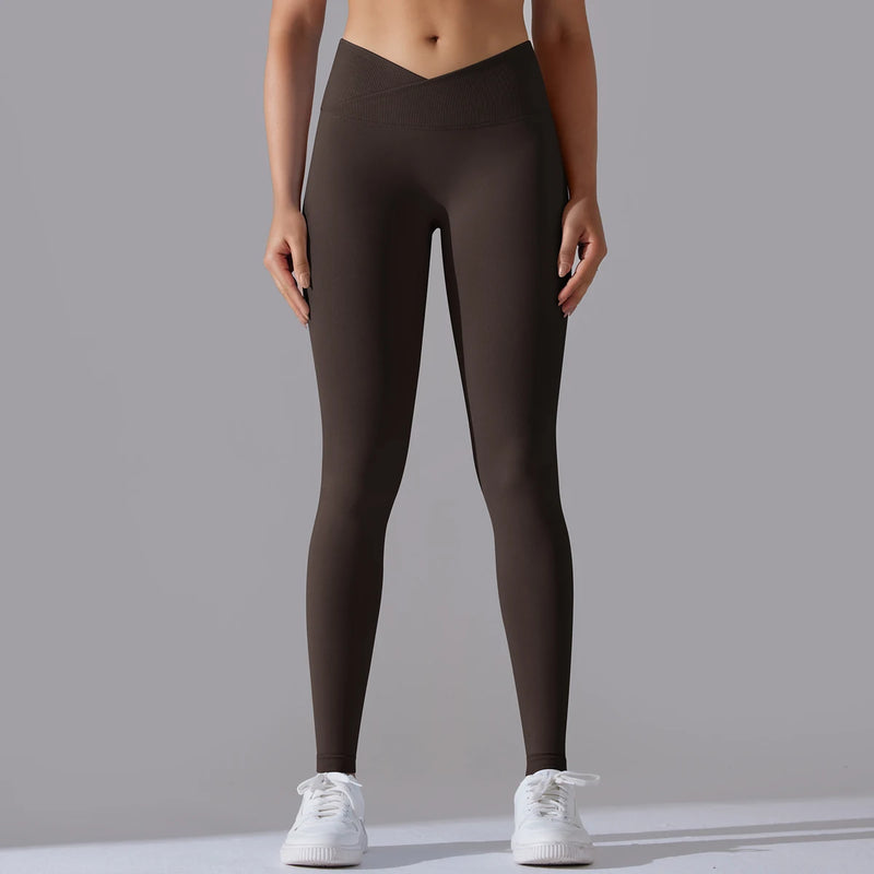 Crossover Waist Women Yoga Leggings Crossover Waist Women Yoga Leggings Marven Deep Coffee XXL 