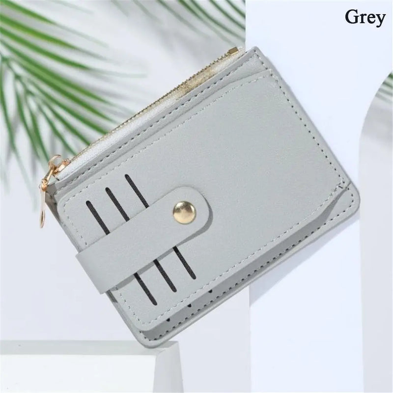 Women Fashion Small Wallet Purse Solid Color PU Leather Mini Coin Purse Wallet Credit Card Holder Bags Zipper Coin Purse  Marven D-grey  