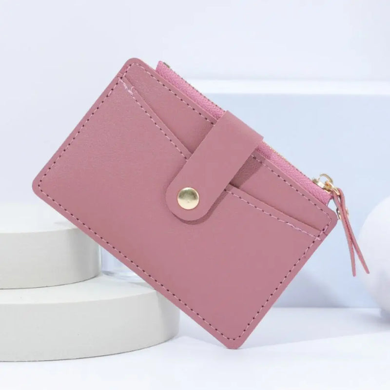 Women Fashion Small Wallet Purse Solid Color PU Leather Mini Coin Purse Wallet Credit Card Holder Bags Zipper Coin Purse  Marven E-red  