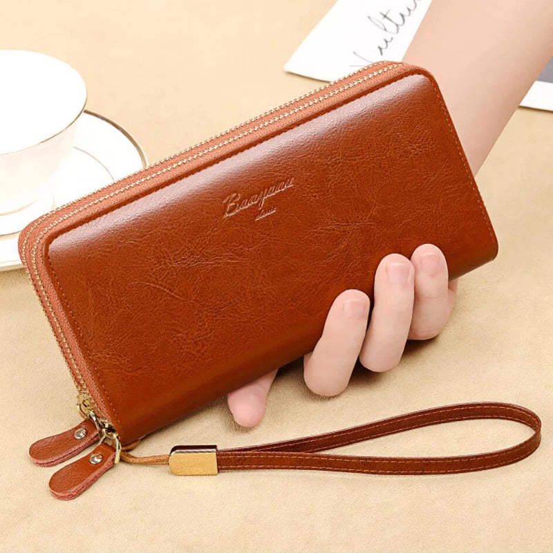 Leather Wallet Clutch Zipper  Marven Style A Brown  