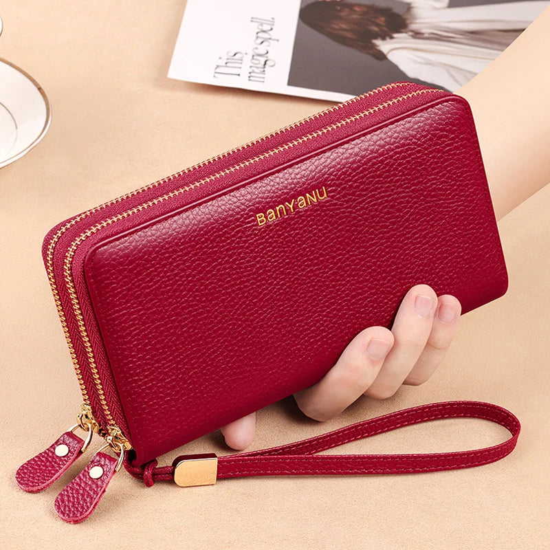 Leather Wallet Clutch Zipper  Marven Style B Wine Red  