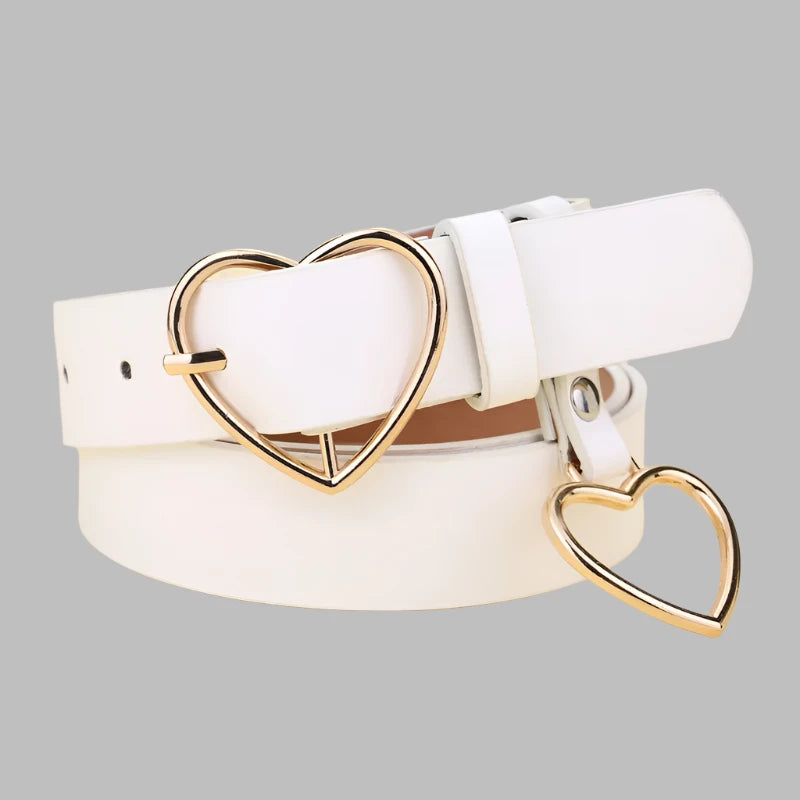 Fashion Leather Belt Metal Heart  Marven White and Gold 100cm CHINA