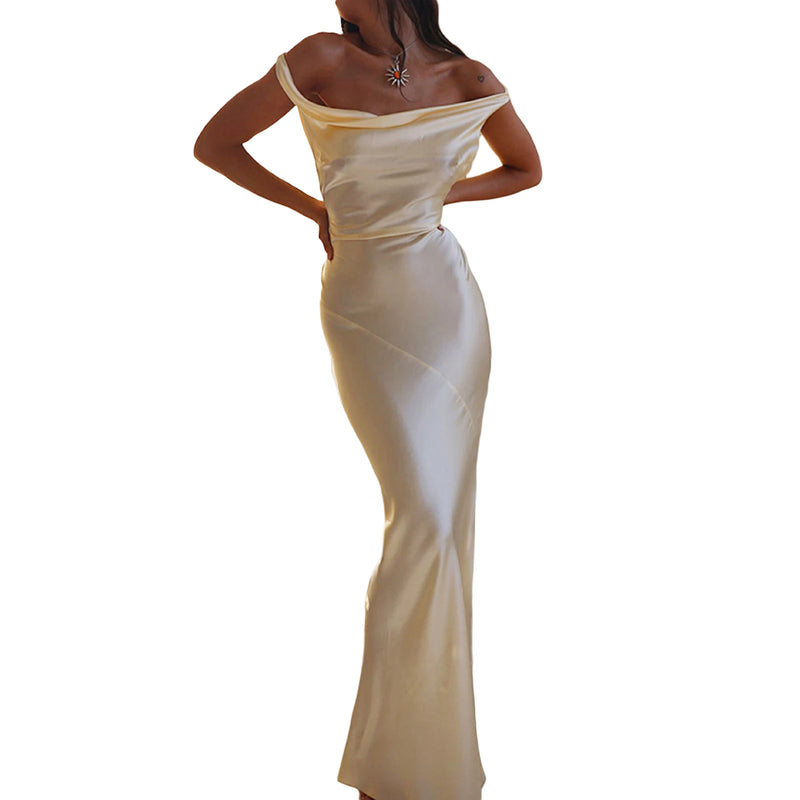 Backless Satin Maxi Dress Backless Satin Maxi Dress Marven Creamy White S 