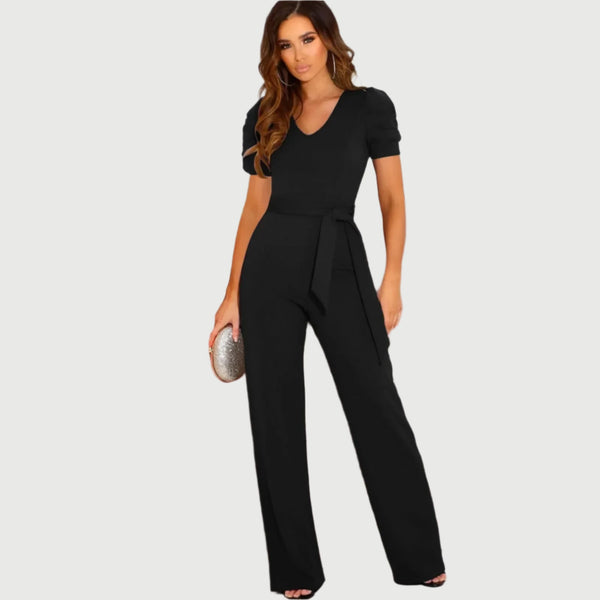 V Neck Short Sleeve Jumpsuit for Women Stylish V Neck Jumpsuit for Elegant Parties Marven Black S 