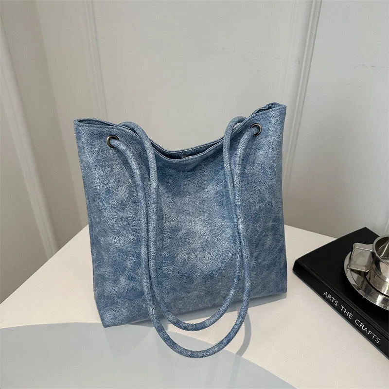 Leather Tote Bag  Marven Blue  