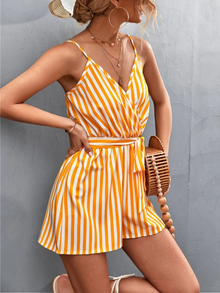 Backless Yellow Striped Jumpshort Backless Yellow Striped Jumpsuit Marven   