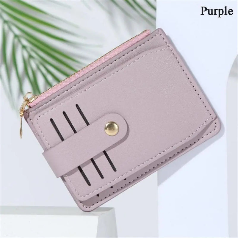 Women Fashion Small Wallet Purse Solid Color PU Leather Mini Coin Purse Wallet Credit Card Holder Bags Zipper Coin Purse  Marven D-purple  