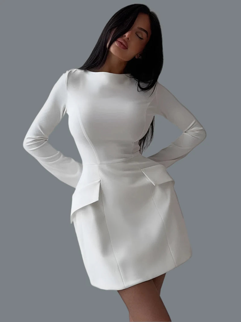 White O-Neck Long Sleeve Dress for Women Casual White O-Neck Long Sleeve Dress for Women Marven   