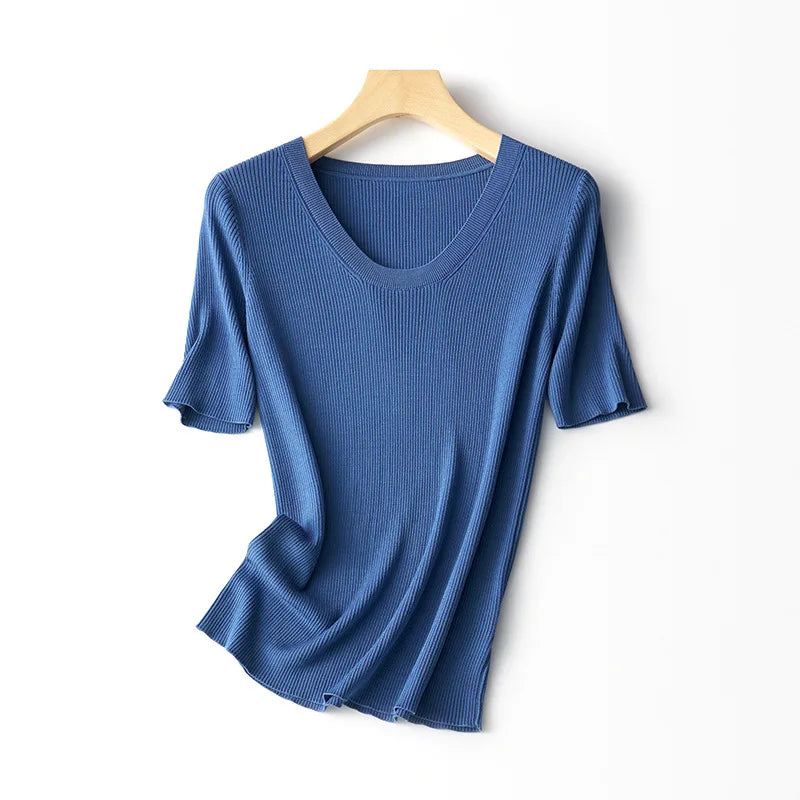 Basic  U Neck T Shirts  Marven Blue M 