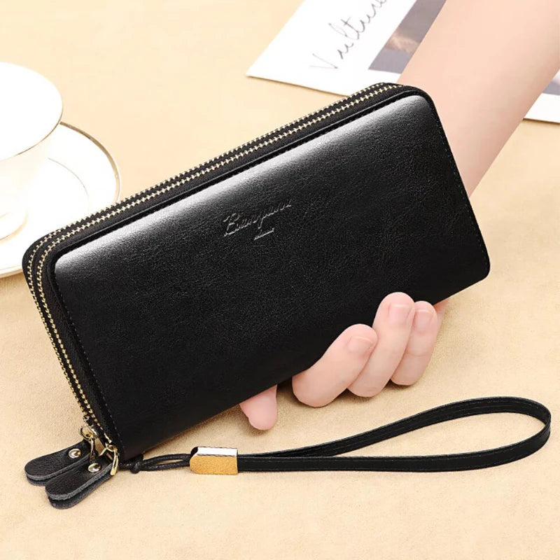 Leather Wallet Clutch Zipper  Marven Style A Black  