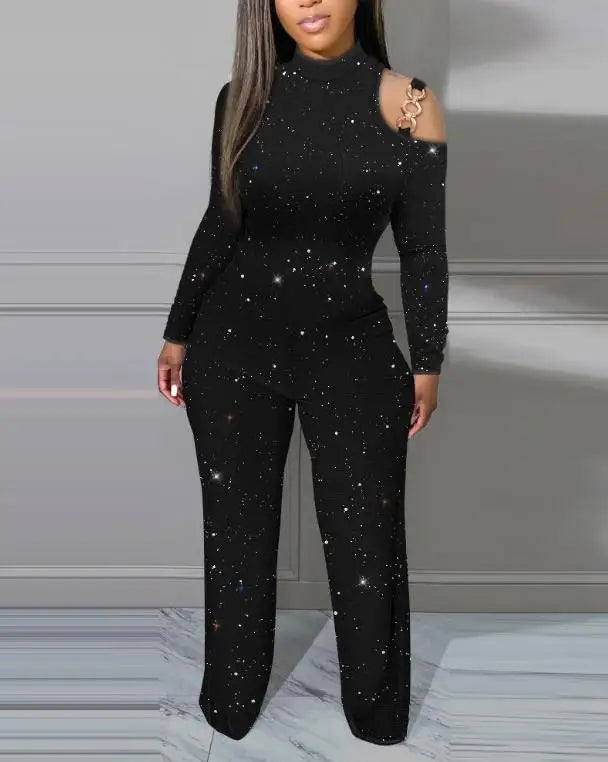 Cold Shoulder Glitter Jumpsuit Cold Shoulder Glitter Jumpsuit Marven   