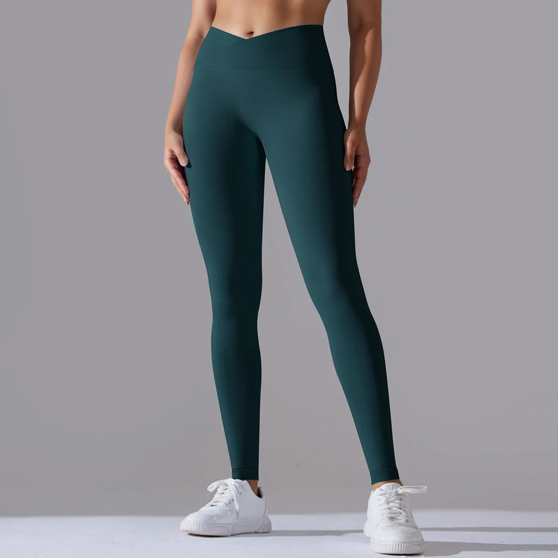 Crossover Waist Women Yoga Leggings Crossover Waist Women Yoga Leggings Marven Jungle Green XL 