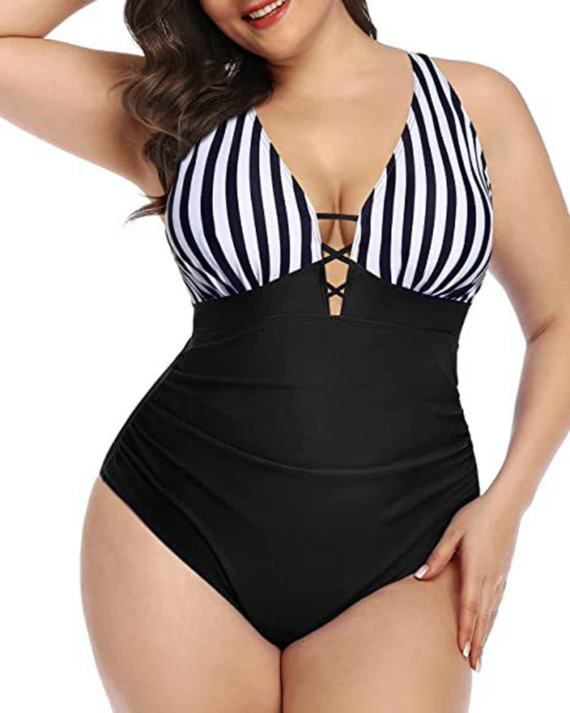 Plus Size One-Piece Swimsuit Plus Size One-Piece Swimsuit Marven Black/Stripe XXL 